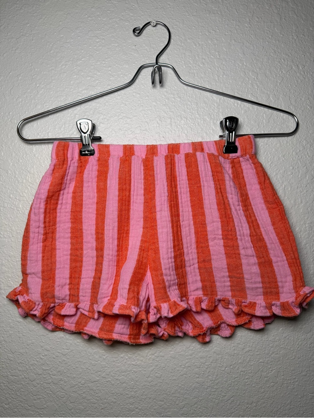 Crewcuts // Pink & Orange Striped Ruffle Shorts 100% cotton - Girls Size 8